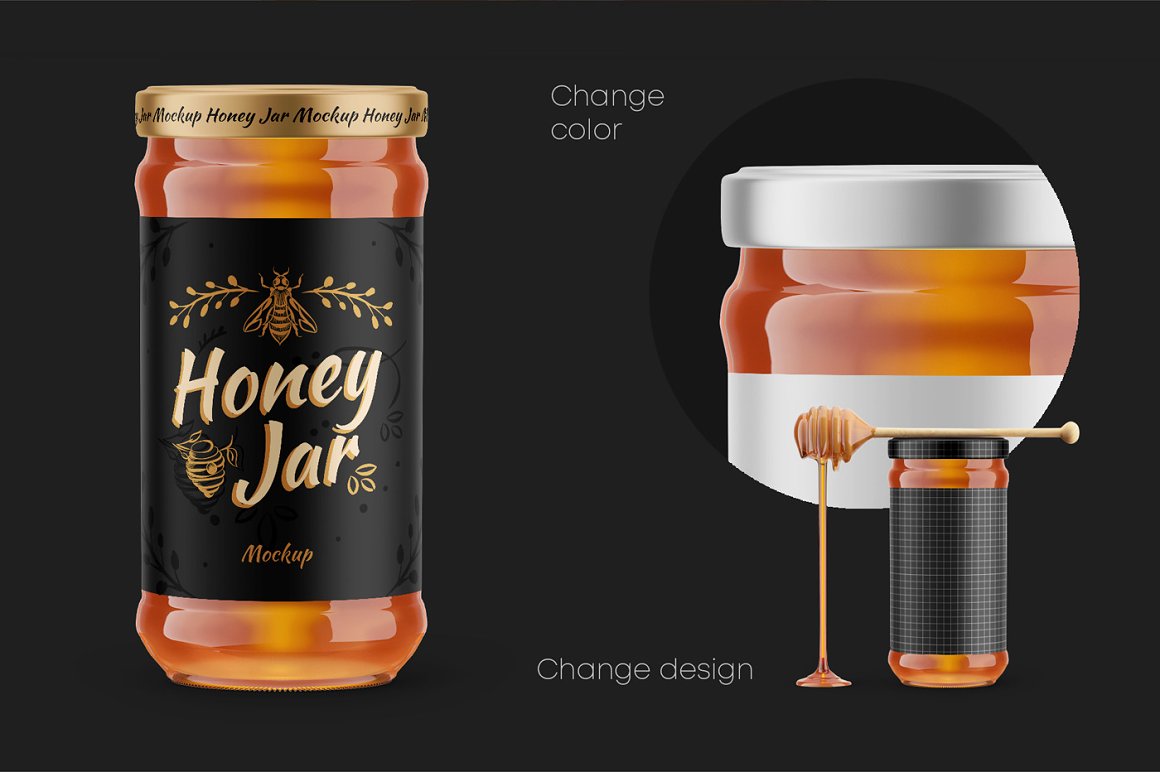 Black label on a jar of honey.