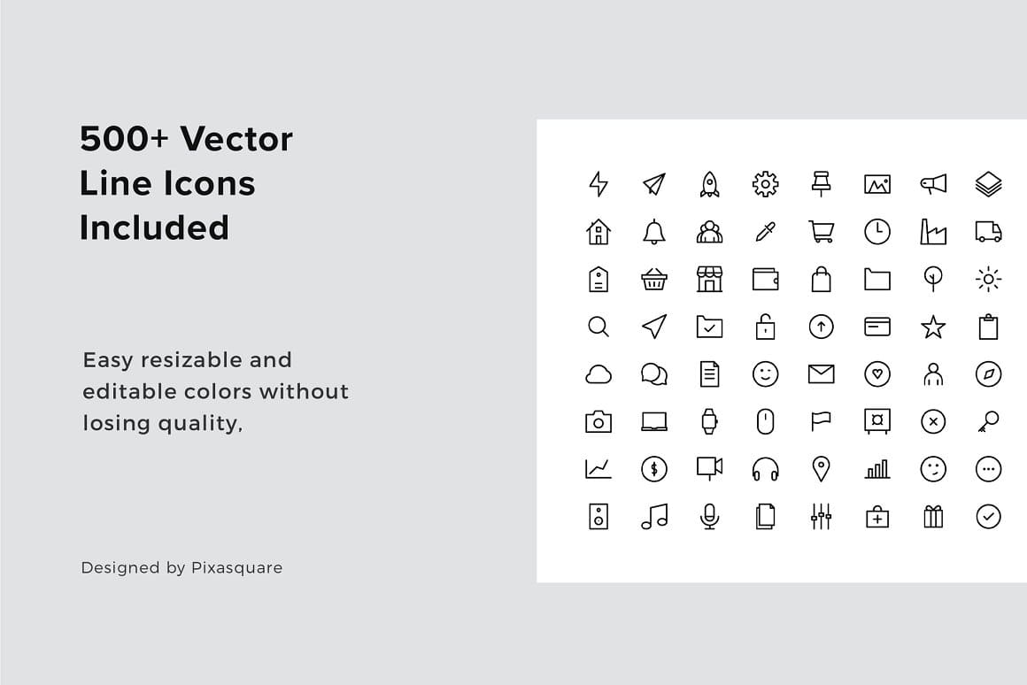 Moden keynote style template, 500+ Vector Line Icons Included.