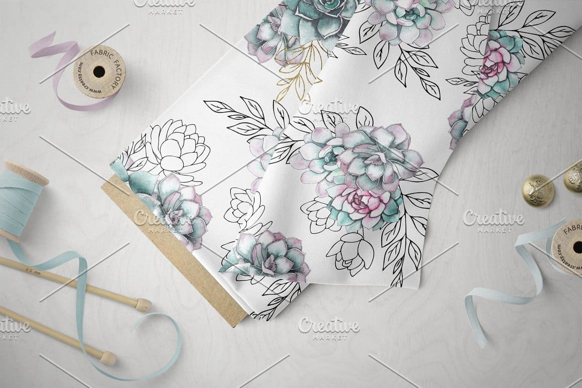 Delicate fabric with watercolor drawings.