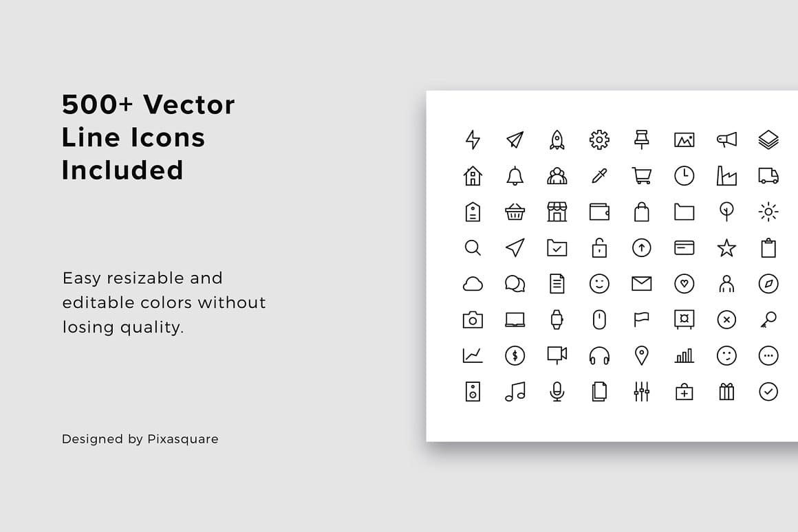 500+ Vector Line Icons Included.