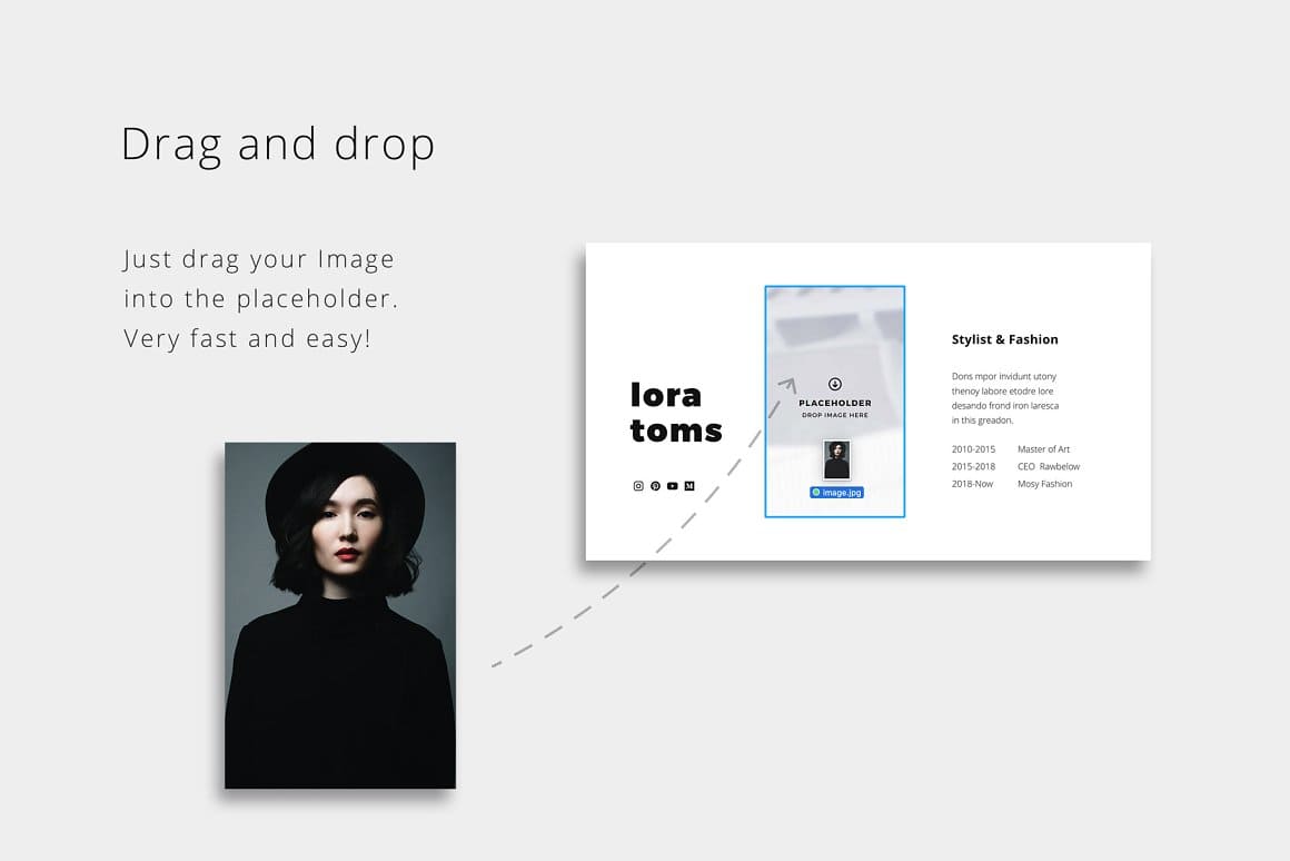 Drag and Drop, Just Drag your Image Into the Placeholder.