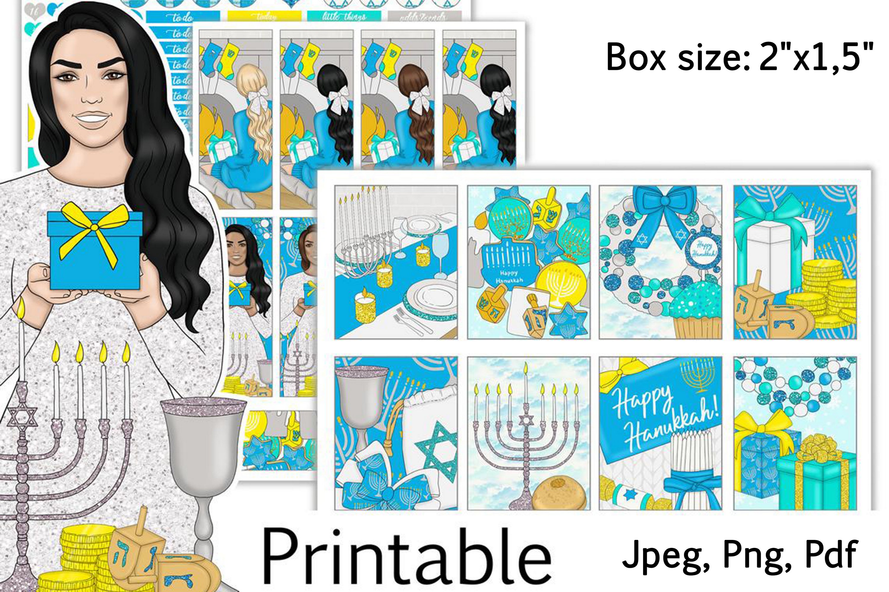 Prints with a girl on the theme of Hanukkah.