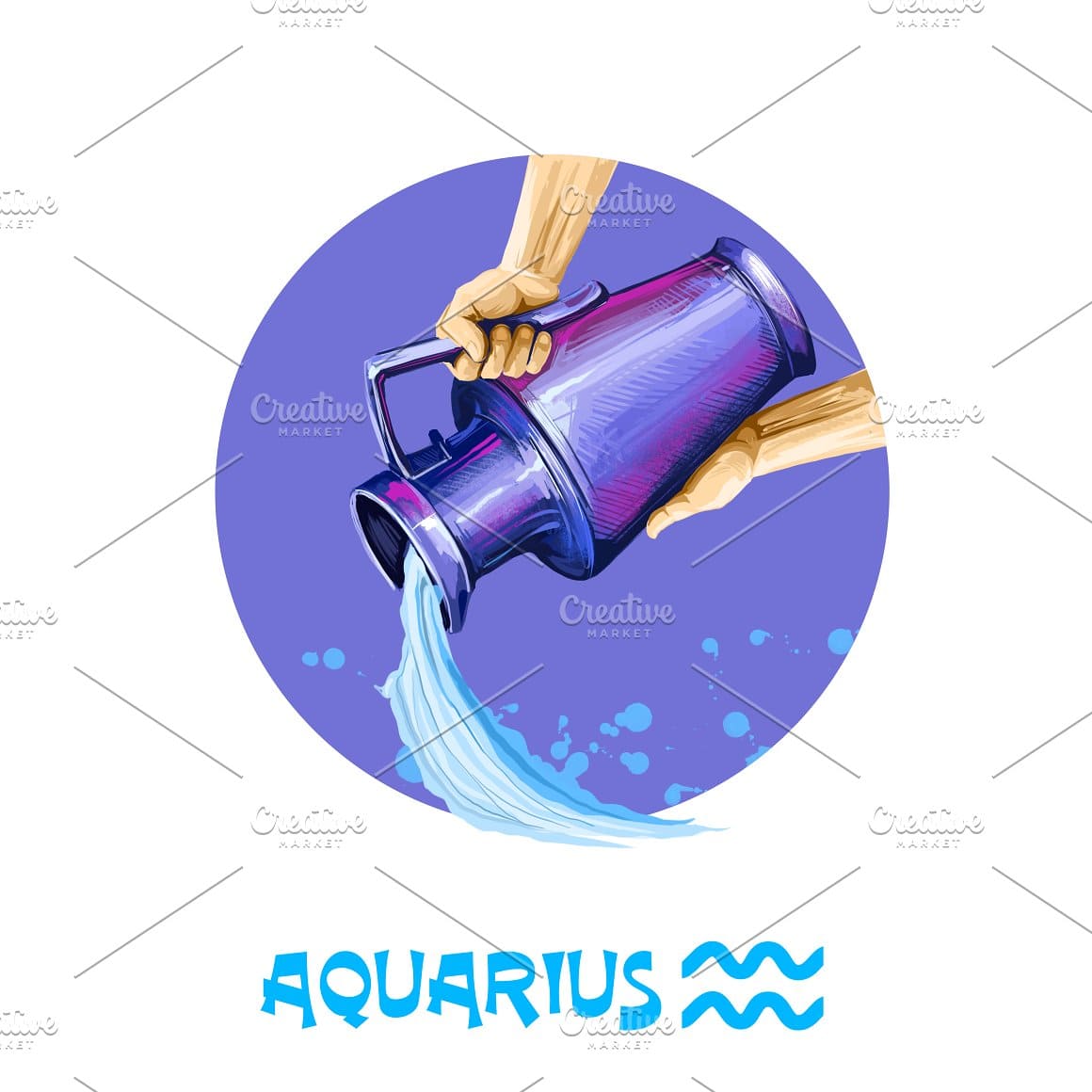 A painted jug with water is the symbol of Aquarius.