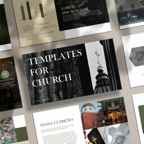 The slides of the presentation "Templates for the Church" are placed diagonally.