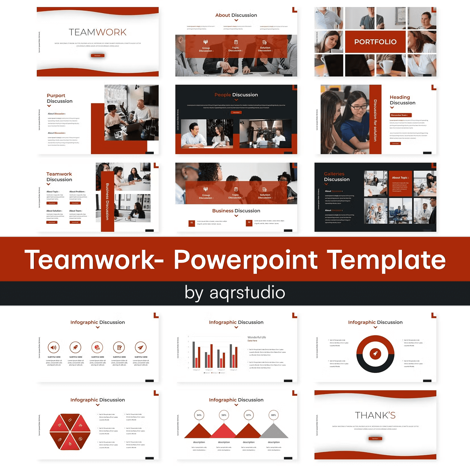 Infographic discussion of the Teamwork Business Presentation Template.