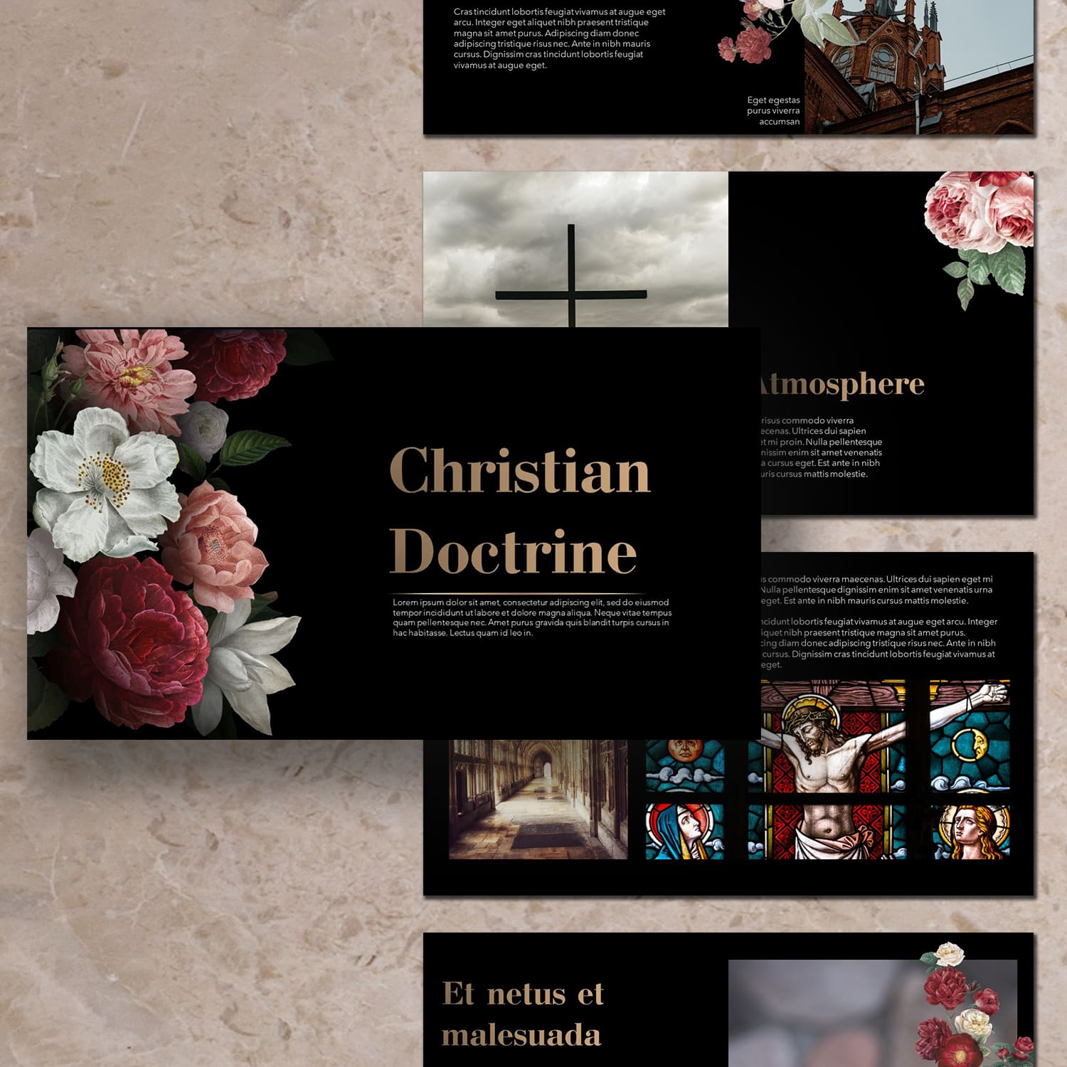Five Slides in black style Christian Doctrine.