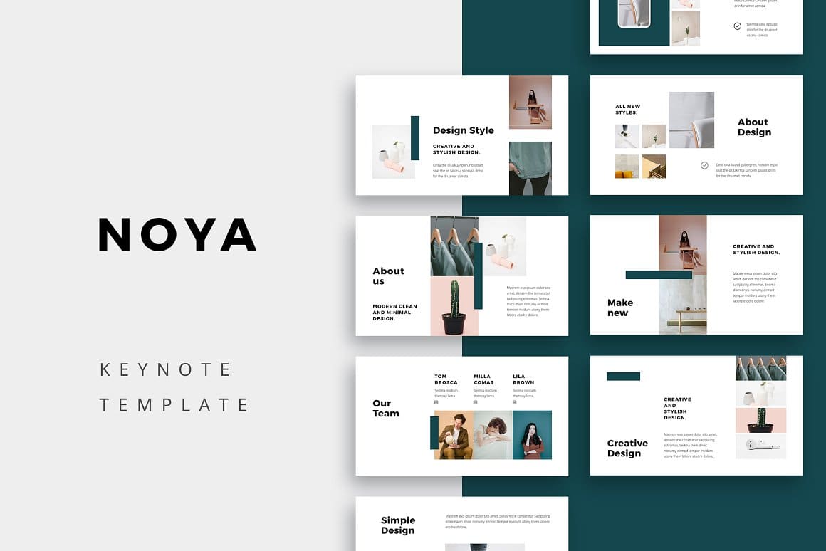 Creative and stylish design of Noya keynote template.