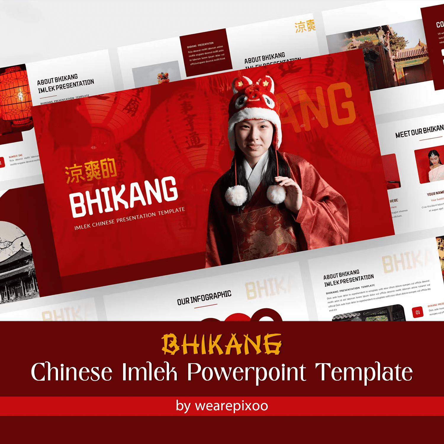 Infographic of Bhikang - Chinese Imlek Powerpoint Template.