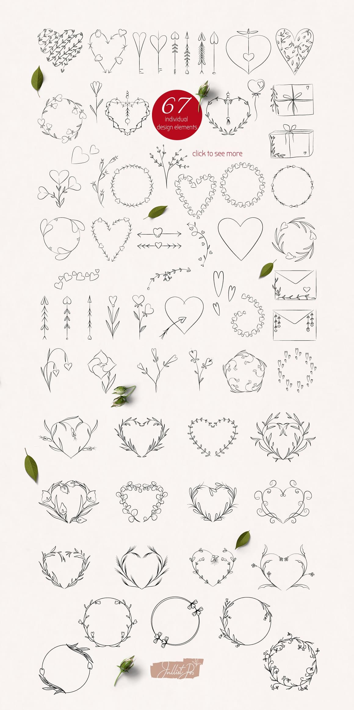 Outlines of flowers, hearts and everything related to Valentine's Day.