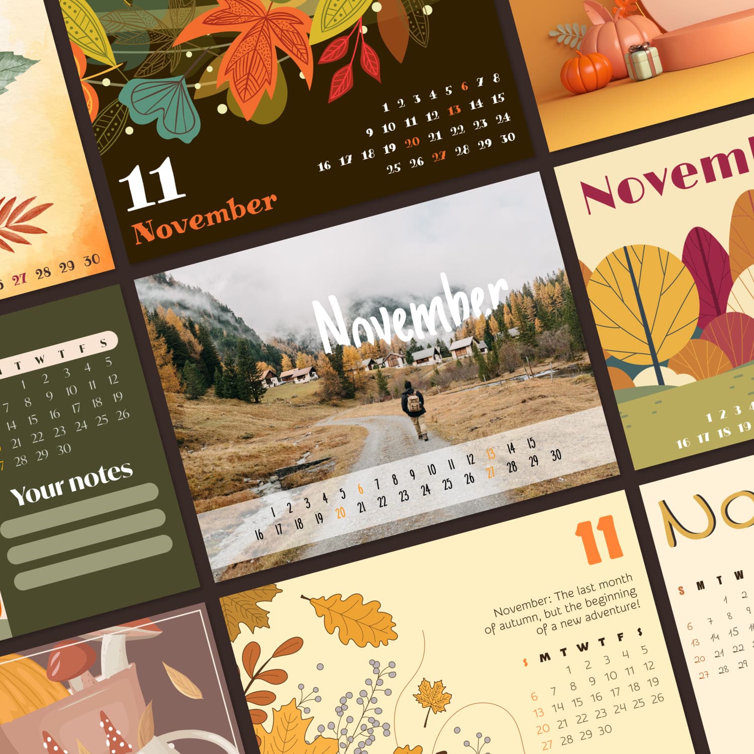 10 Free Editable November Calendars 1500x1500, Second Picture.