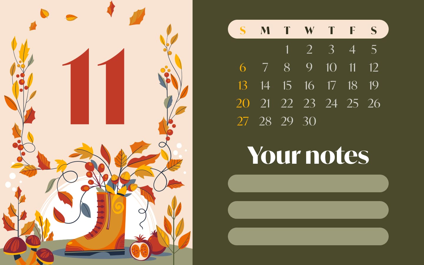 Free cute November calendar 1400x900.