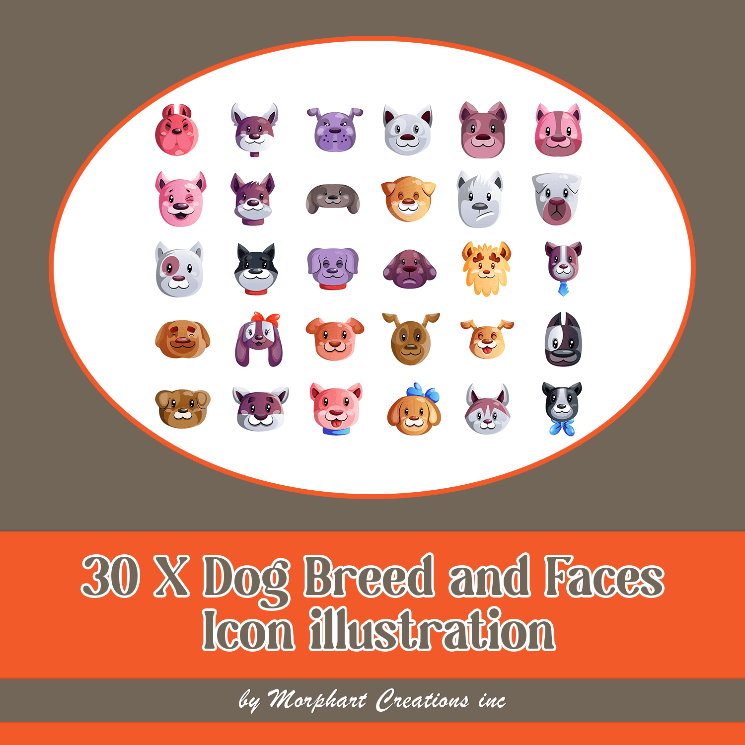 Preview dog breed and faces icon illustration.