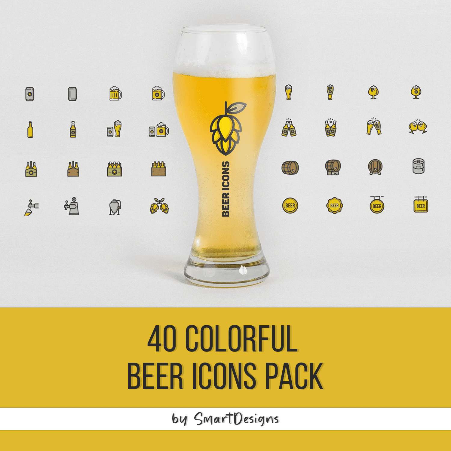 Preview yellow beer icons pack.