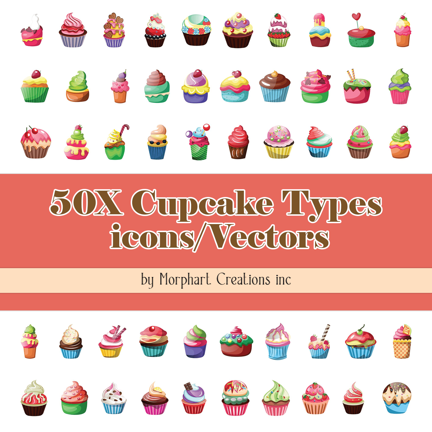 Preview 50x cupcake types iconsvectors.