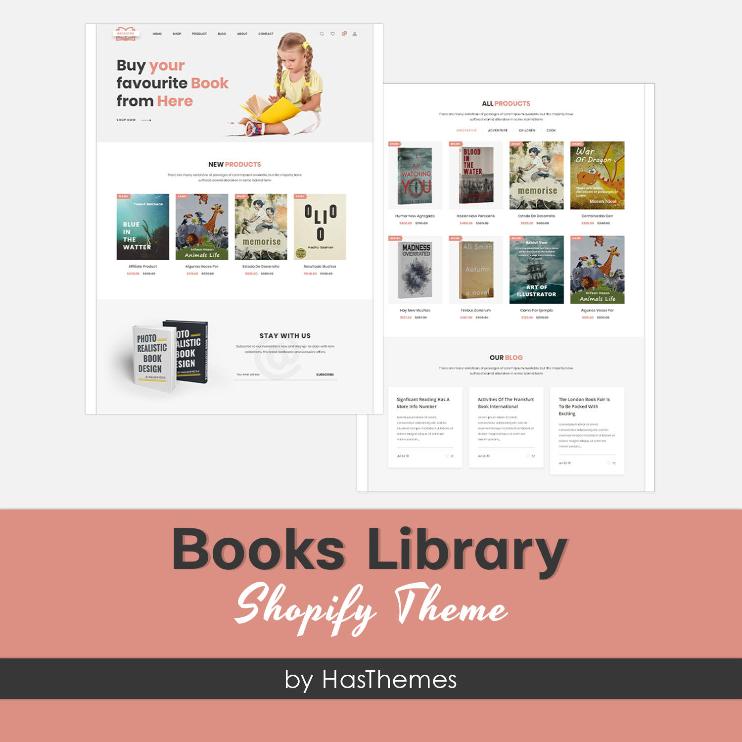 Illustrations books library shopify theme.