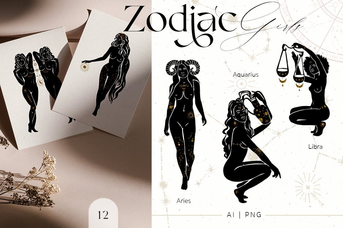 Zodiac girls on the whipe card.