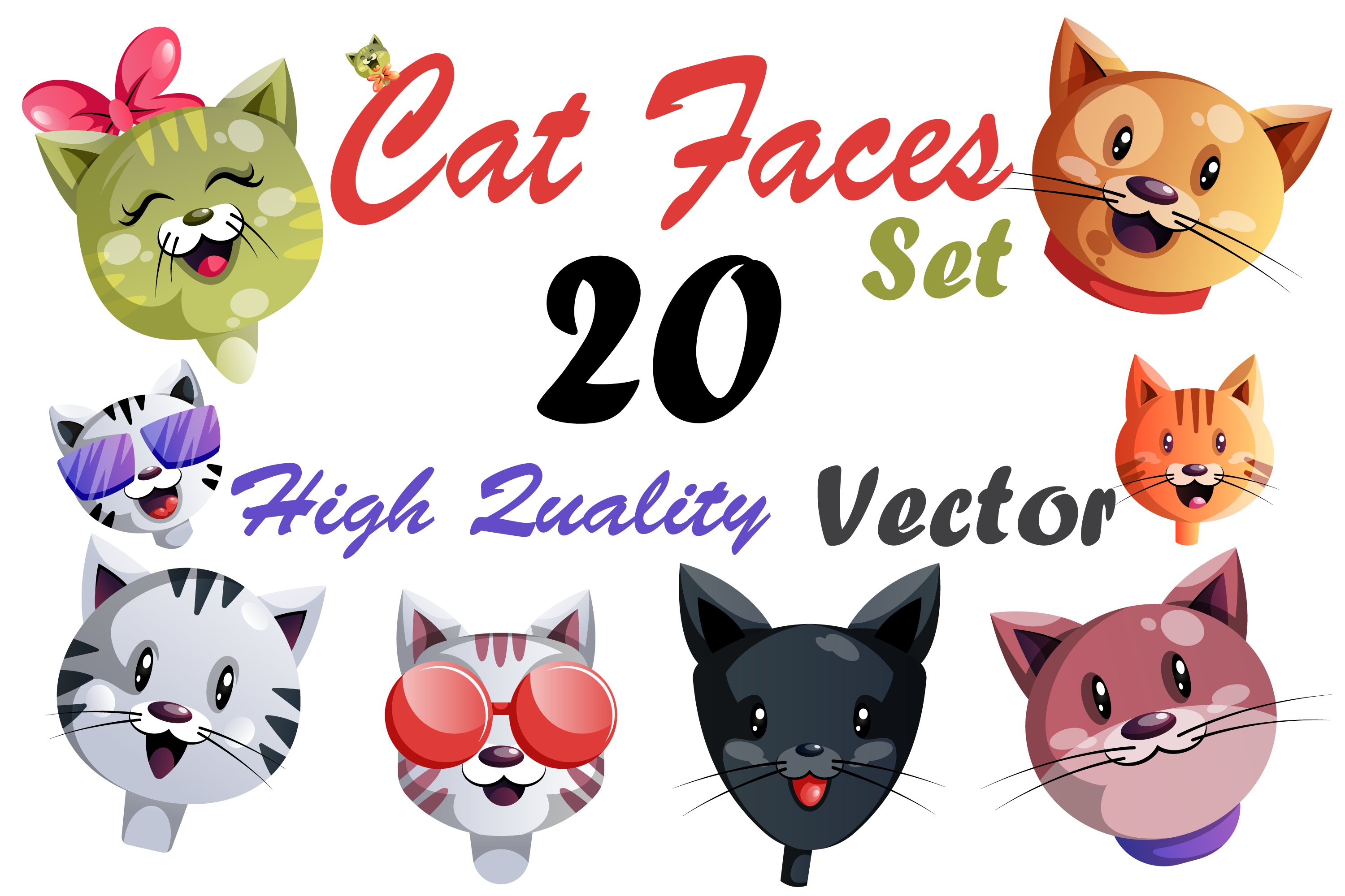 Cute Cat Face Icon Set