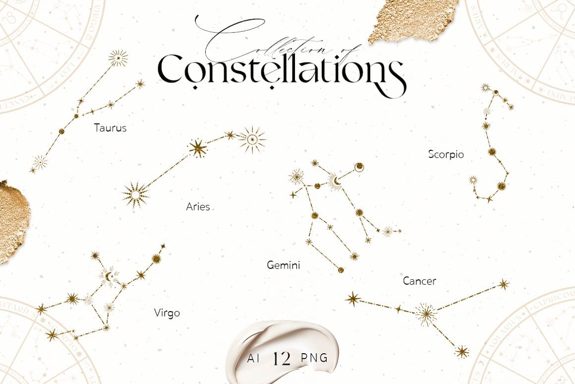 Collection of Constellations on the white background.