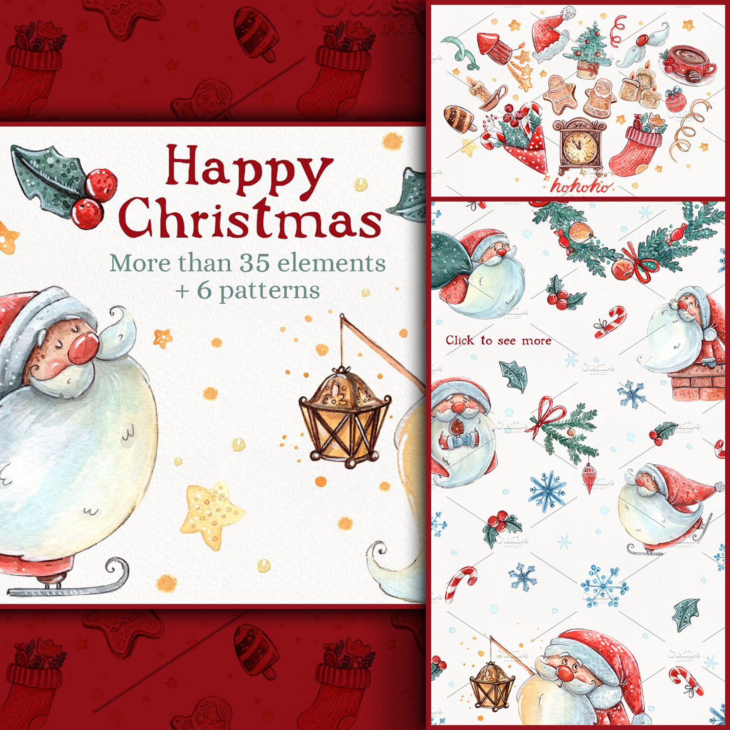Images with happy christmas set 6 patterns.