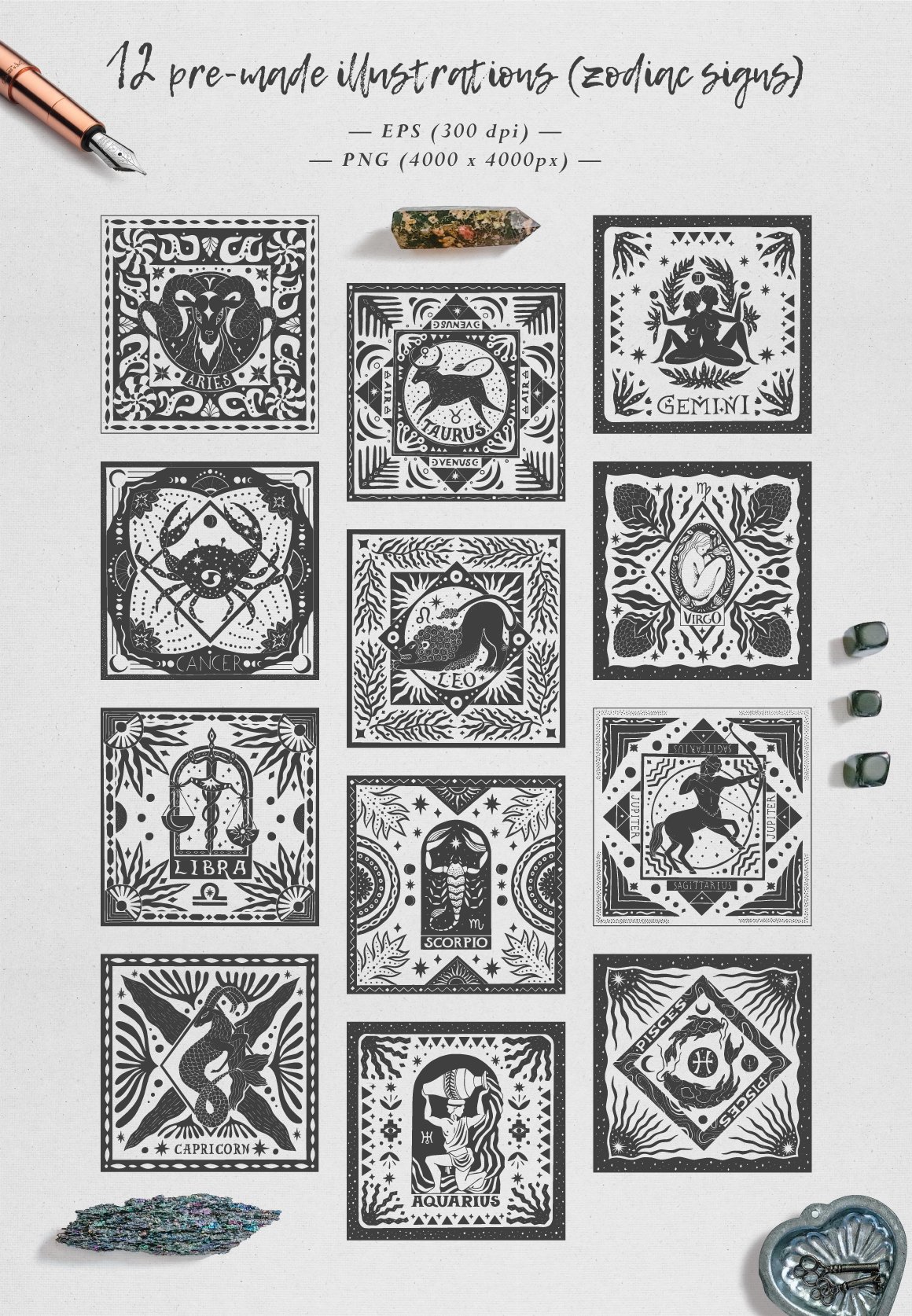 Images of cards with signs of the zodiac.