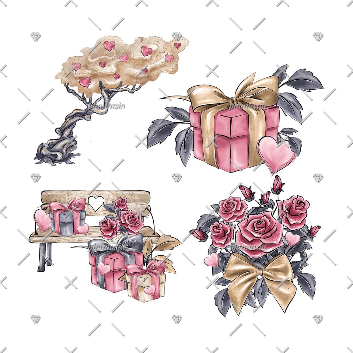 Image of Valentine's Day gifts in pink wrapping paper and flowers.