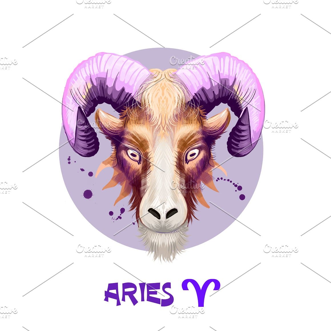 Huge purple horns are a symbol of Aries.