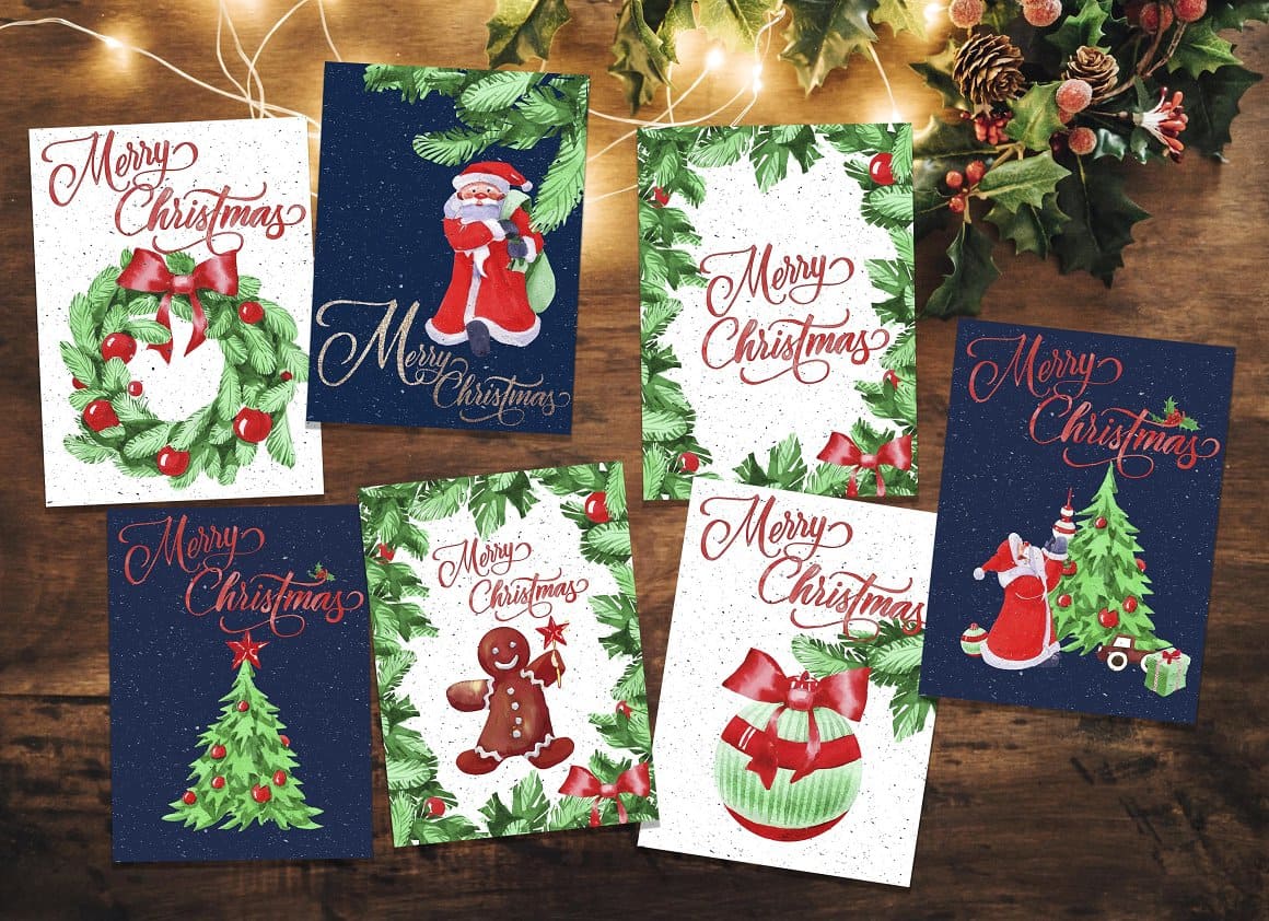 Light and dark cards with inscription "Merry Christmas".