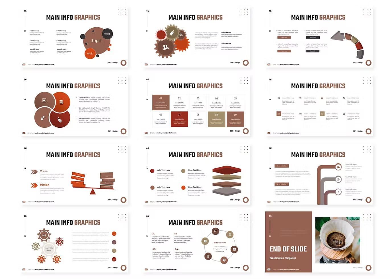 11 slides of main infographics and one end of slide of coffee lifes.