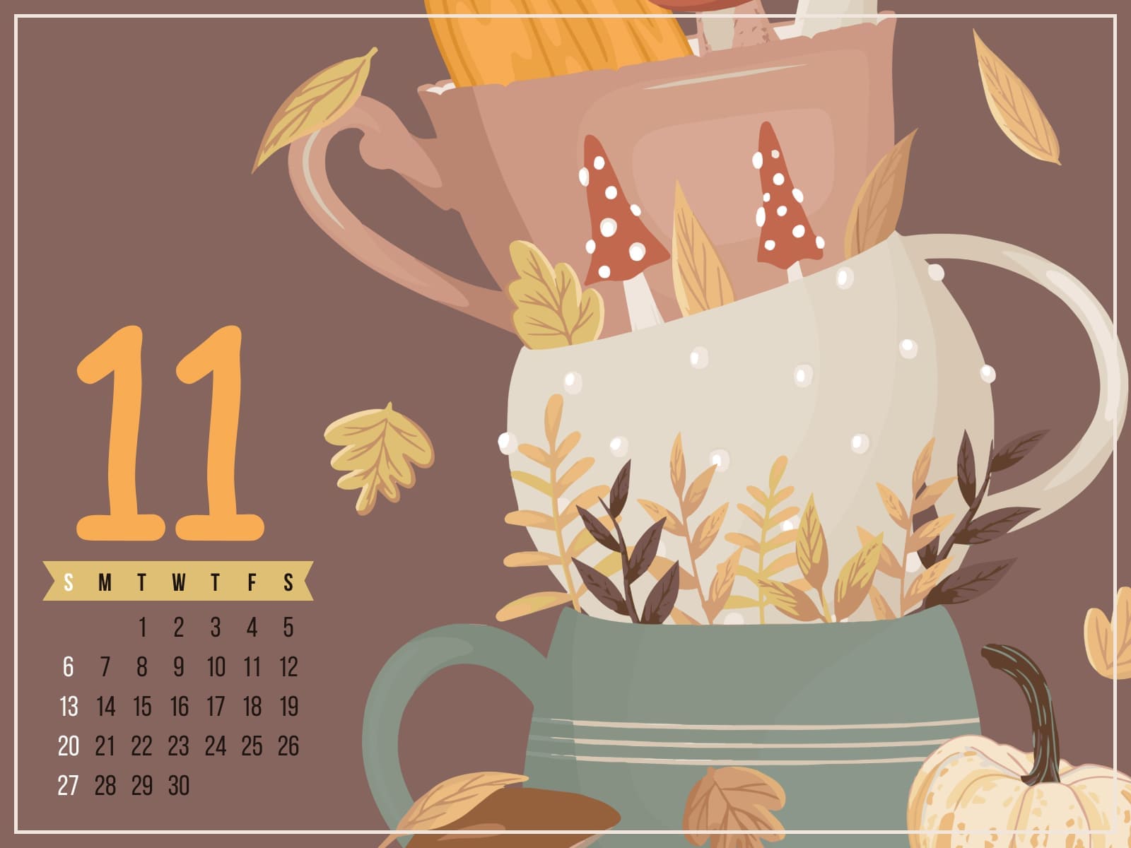 Free Lovely November Calendar 1600x1200.