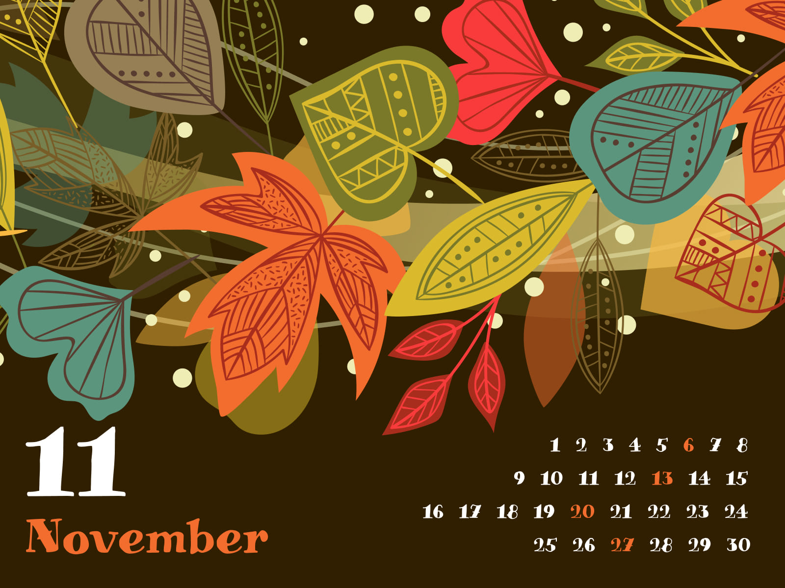 November calendar page in brown color.