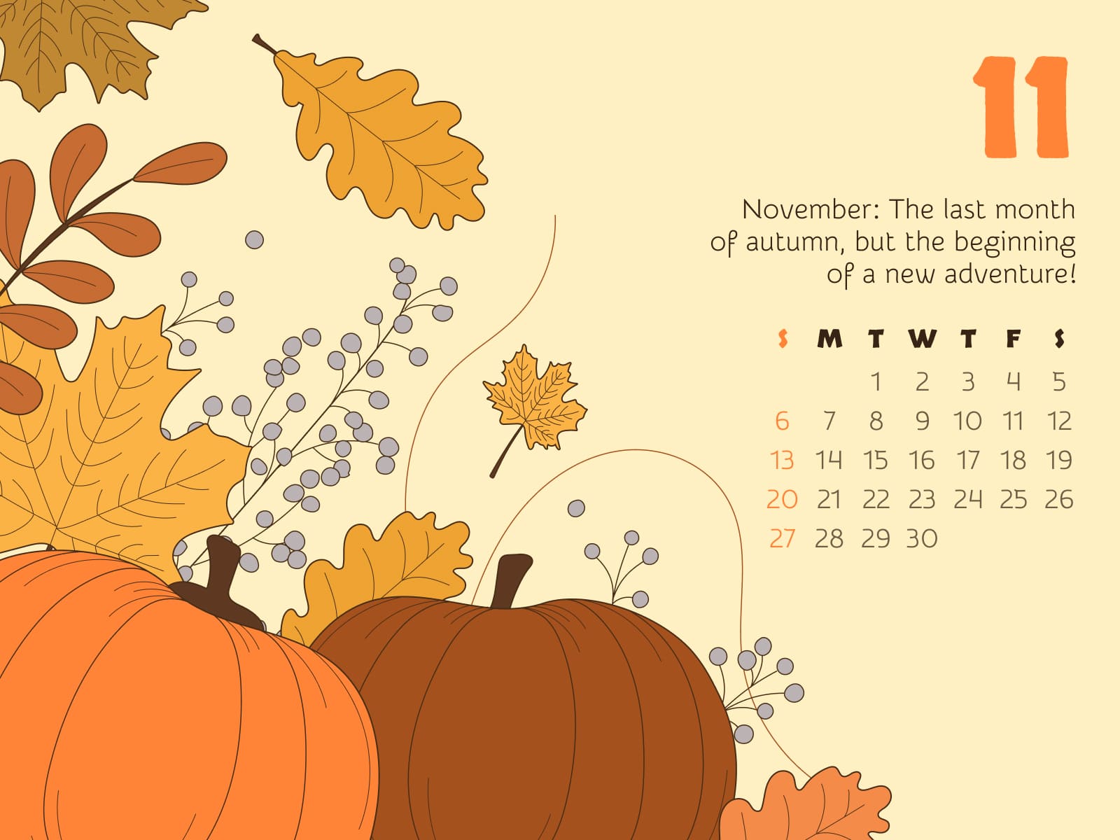 Calendar November in the picture size 1600x1200.
