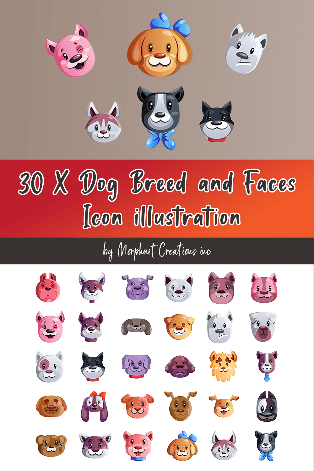 Dog breed and faces icon illustration of pinterest.