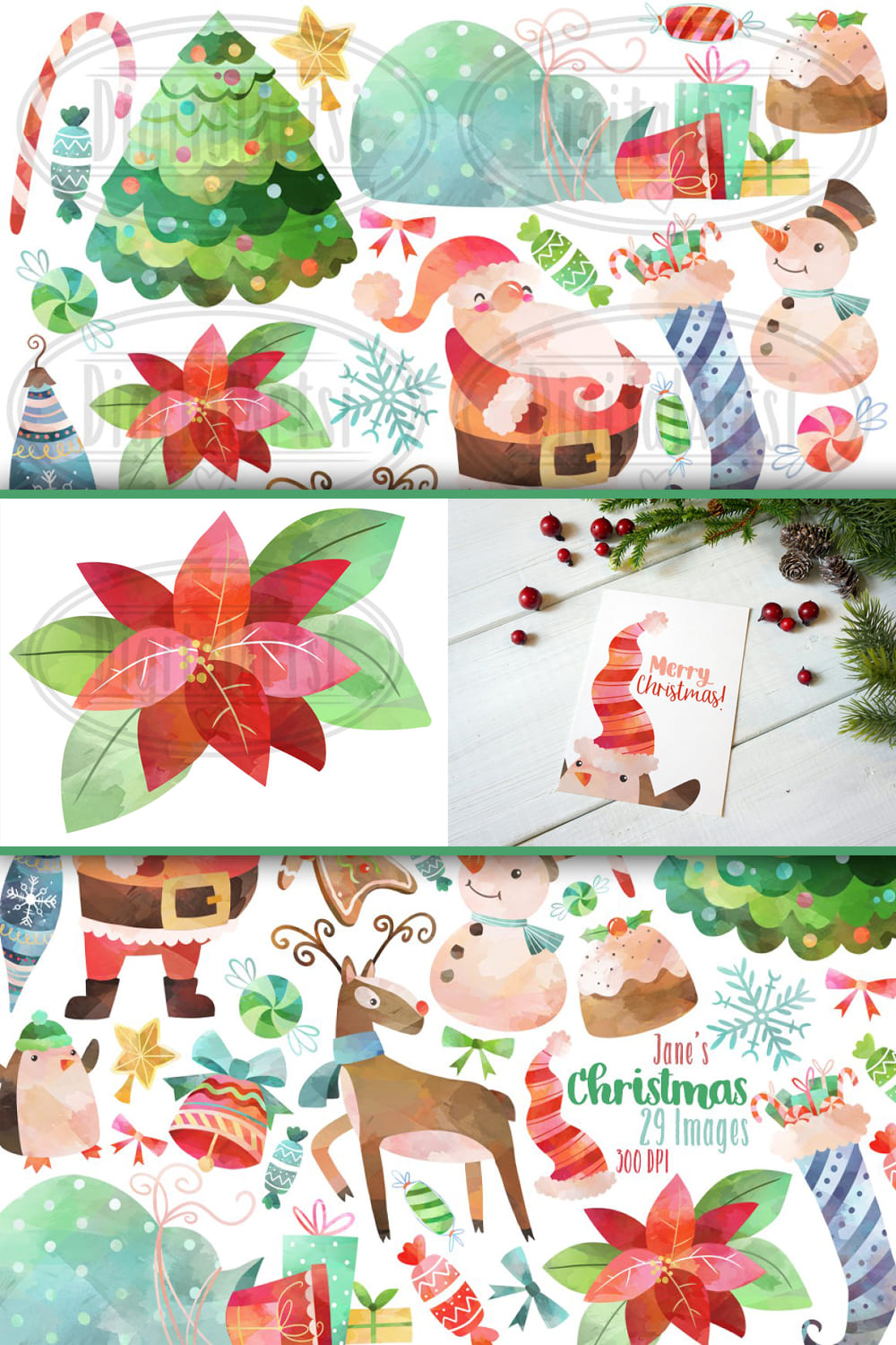 Watercolor christmas clipart.