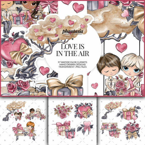 Clipart of Love is in the air on the transparent background.