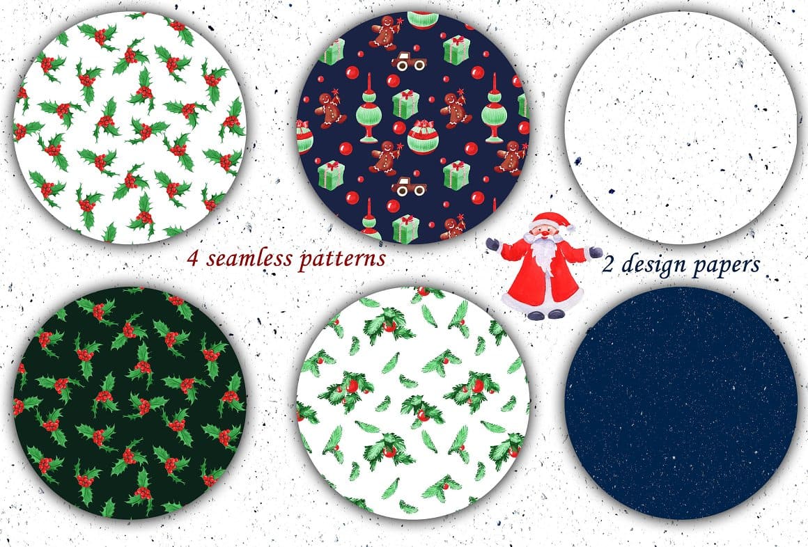 4 seamless patterns of Merry Christmas.