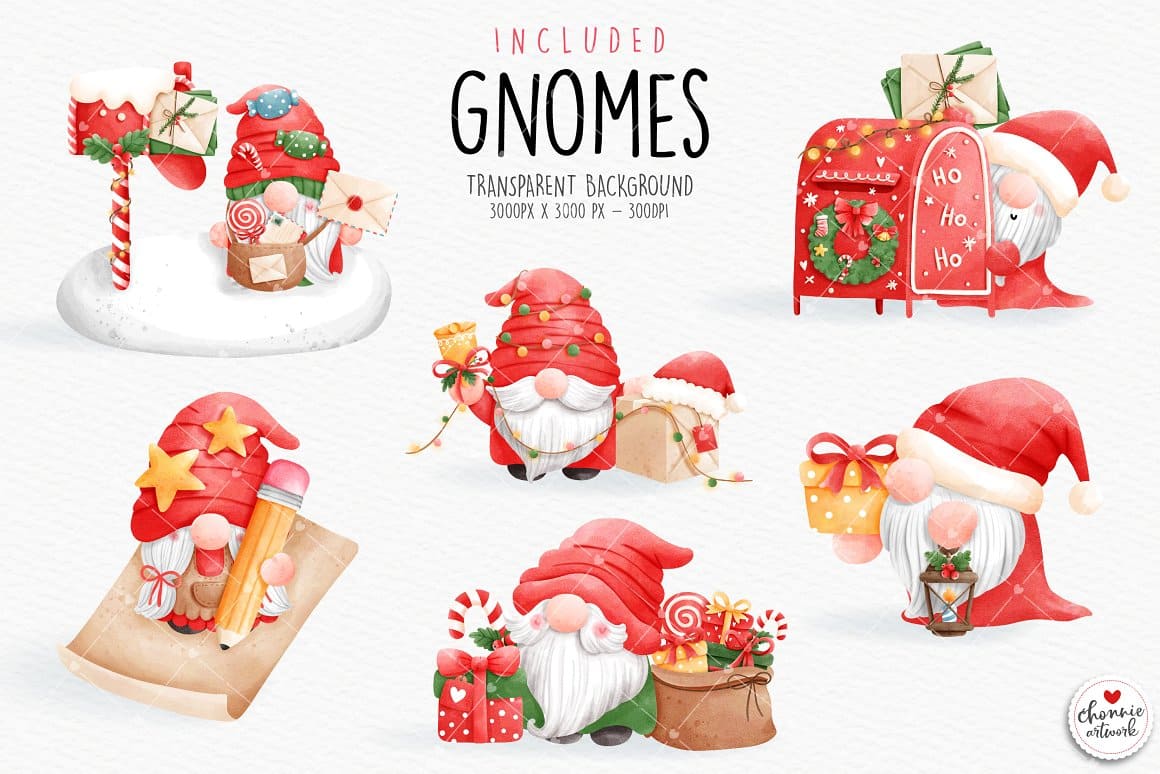 Christmas gnomes are decorated with stars, candies and Christmas lights.