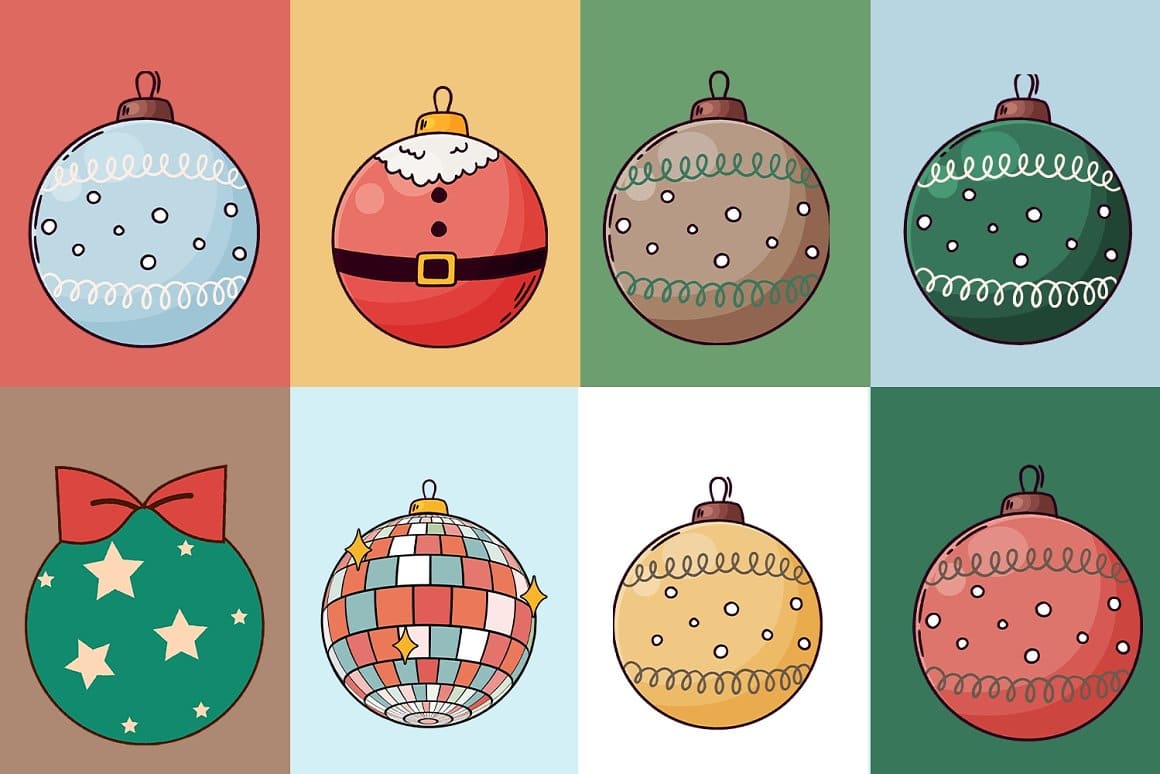 Colorful Christmas balls with retro design.