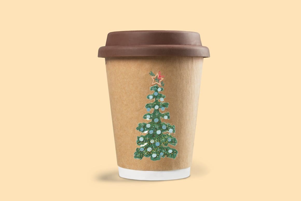 Image of a coffee cup with a green Christmas tree.