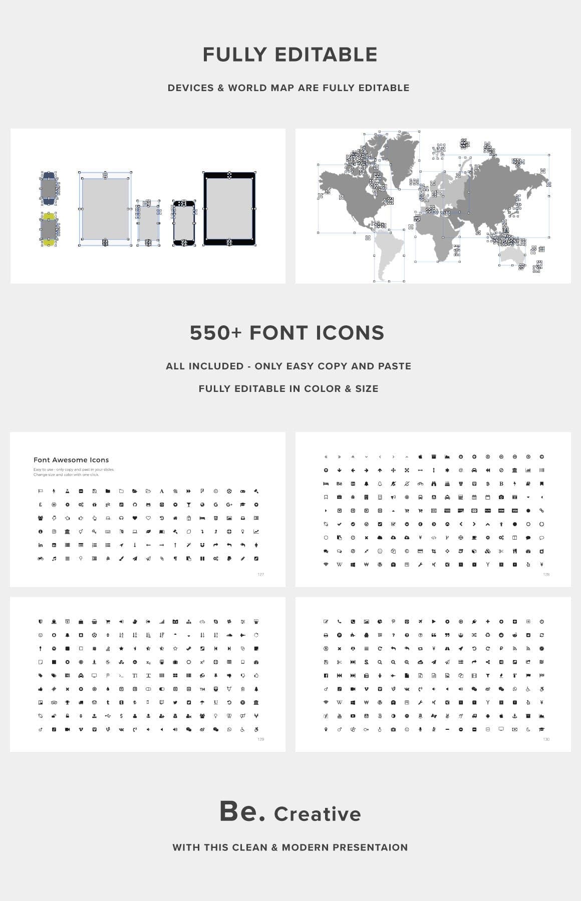 550+ font icons included only easy copy and paste.