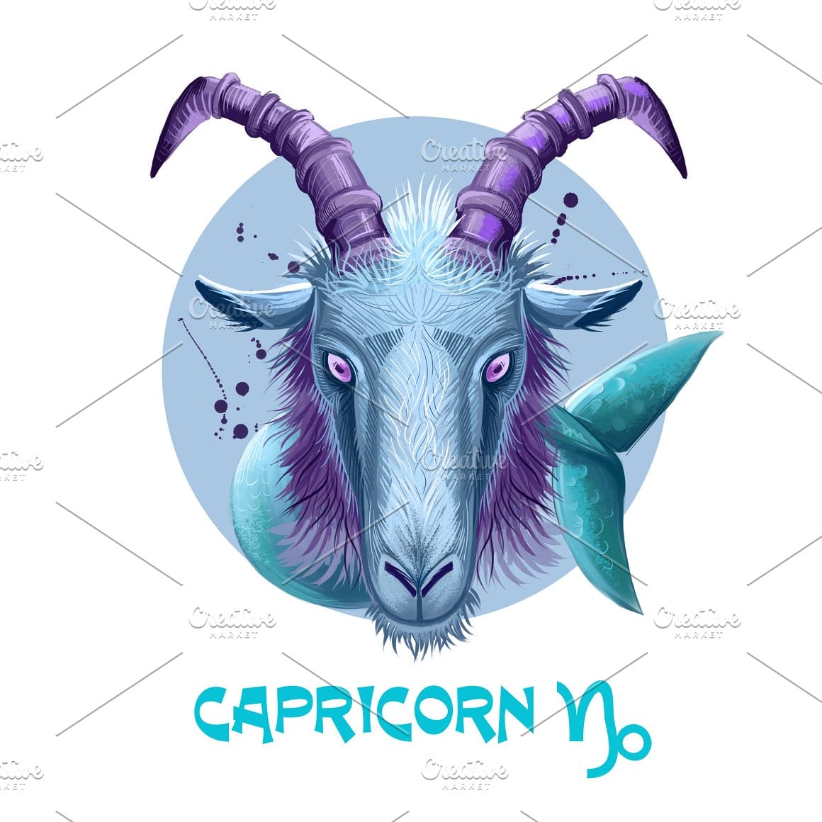 A painted Capricorn in blue color with a fish tail.