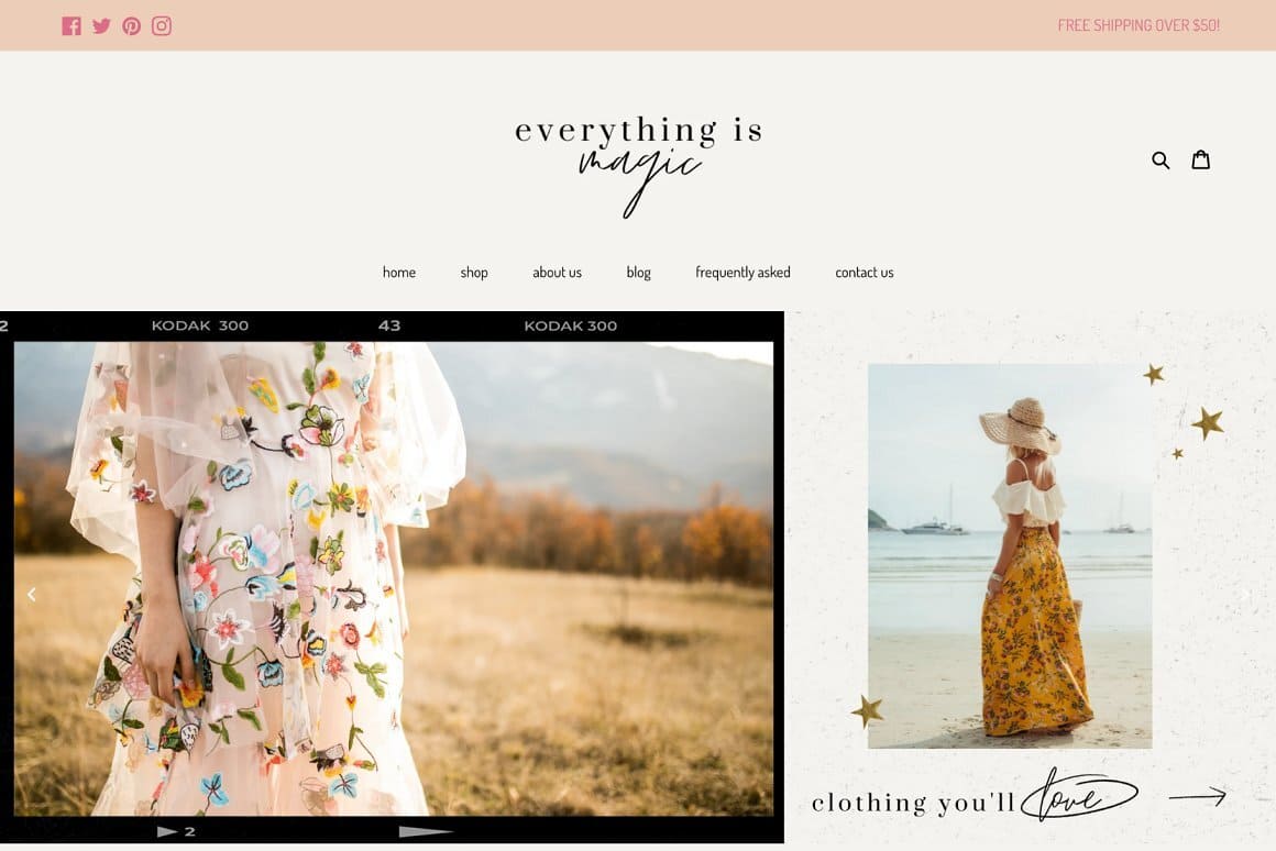 Shop, blog and contact of Aesthetic Shopify Theme.