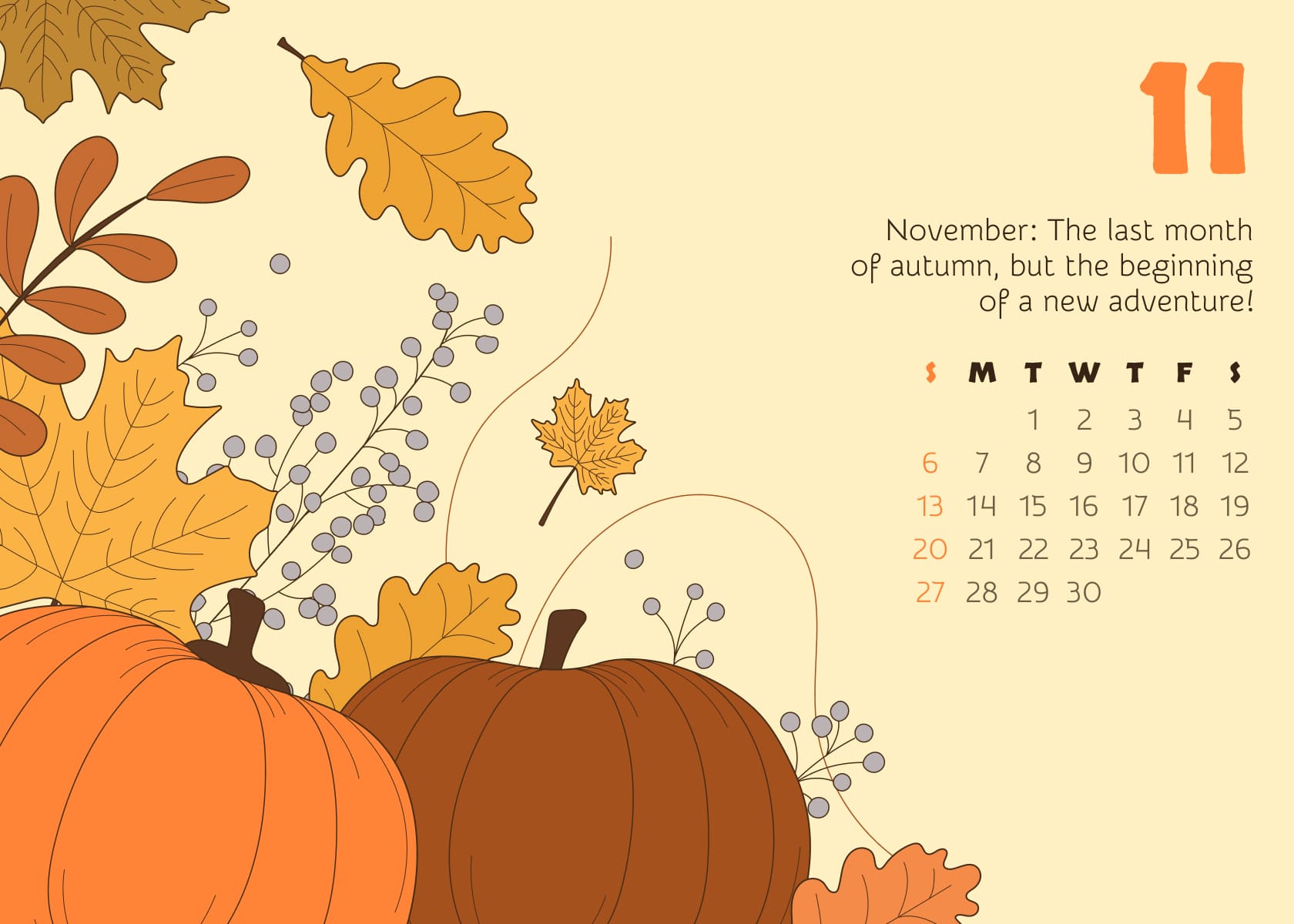 Calendar November in the picture size 1680x1200.