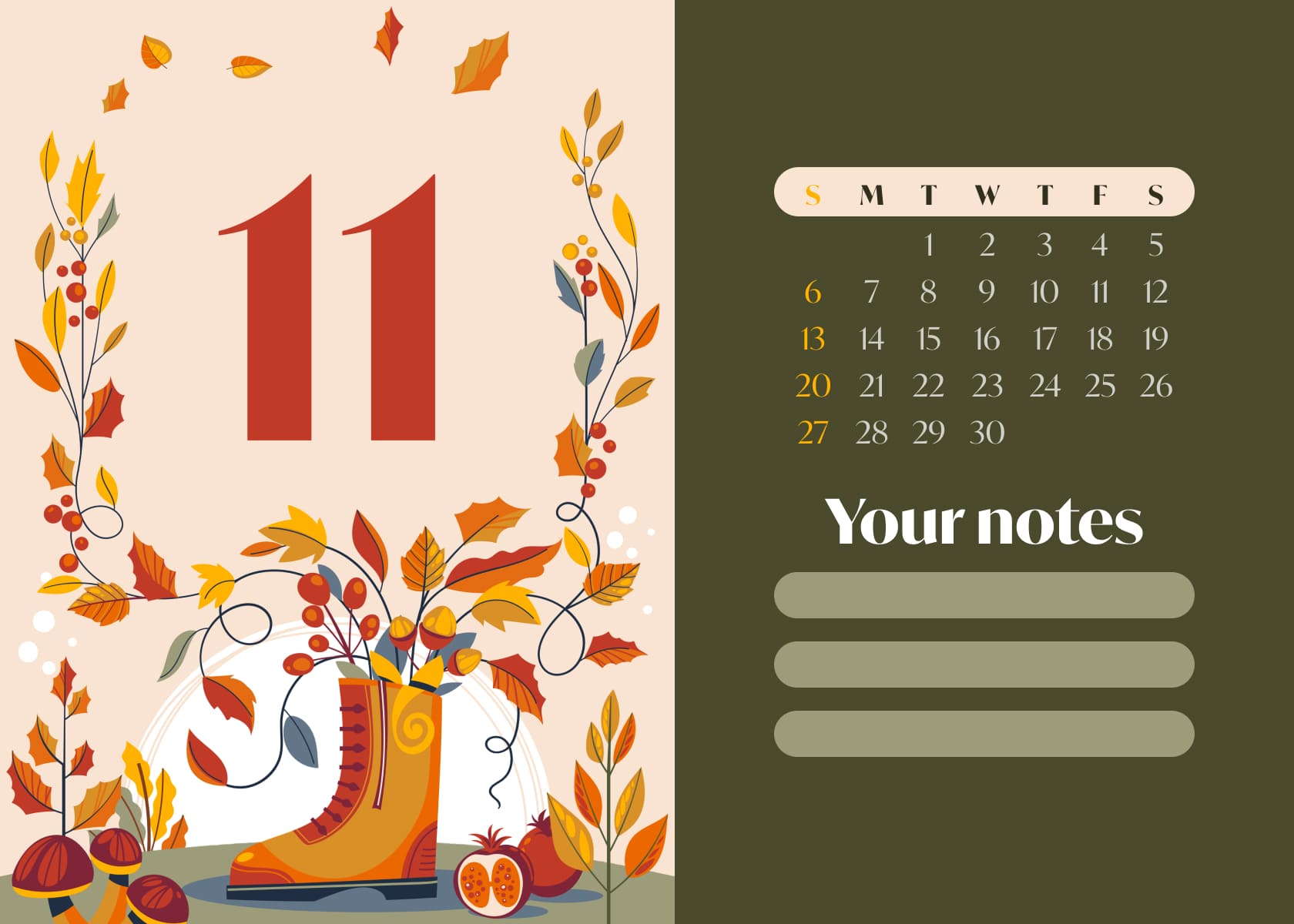 Free cute November calendar 1680x1200.
