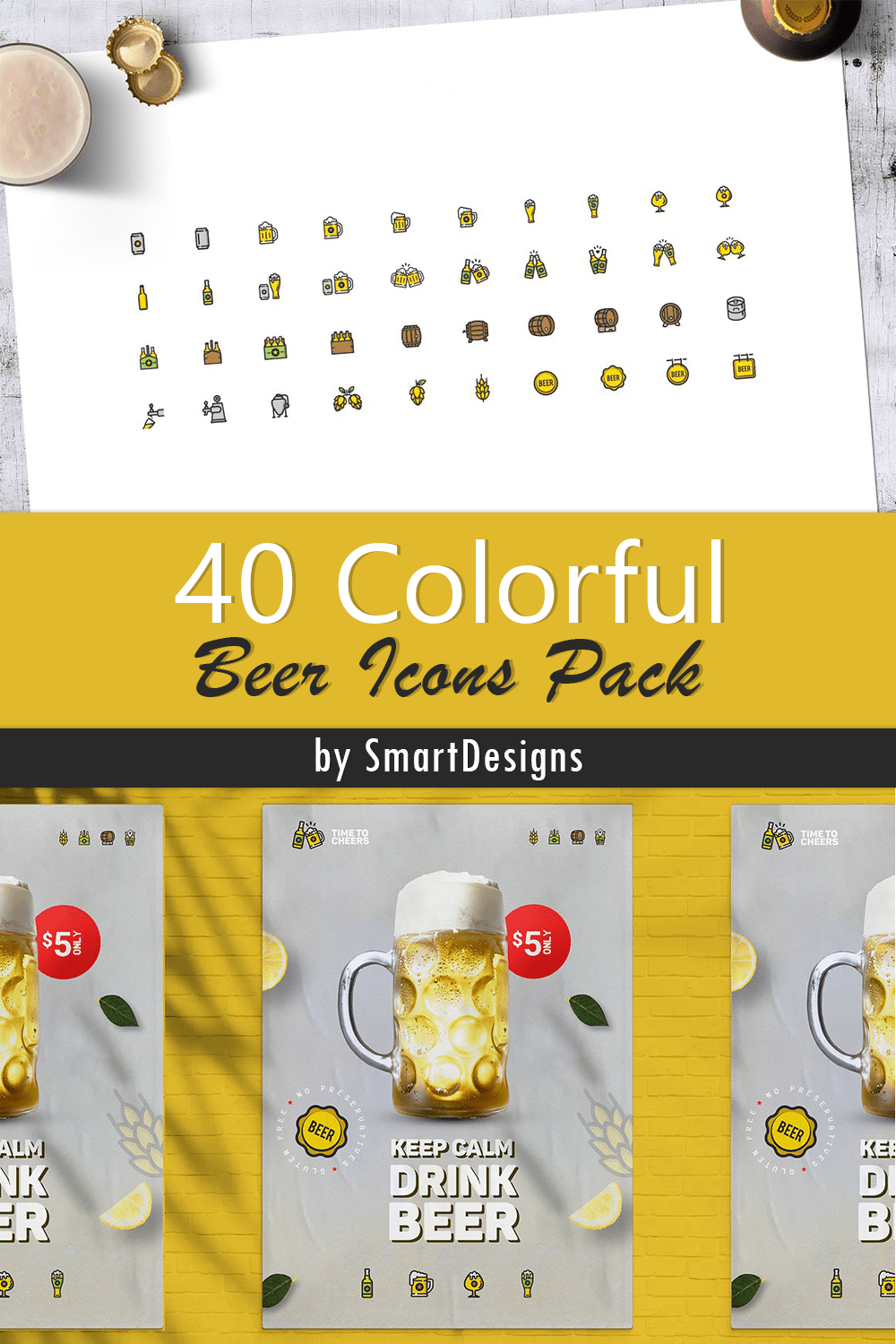 Colorful beer icons pack of pinterest.