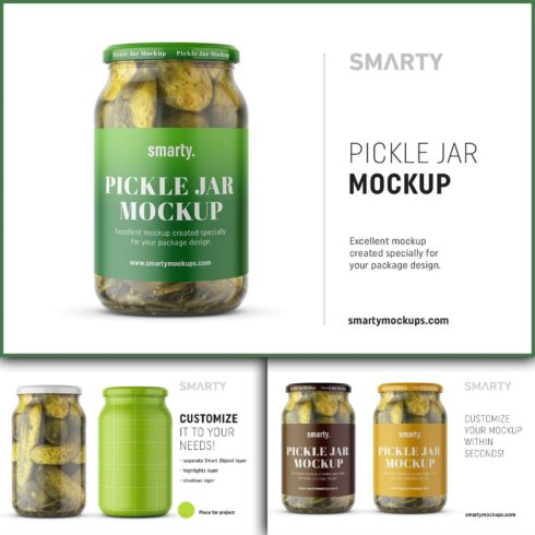 Prints of pickle jar mockup.