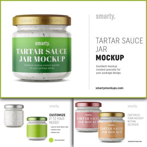 Prints of small tartar sauce jar mockup.
