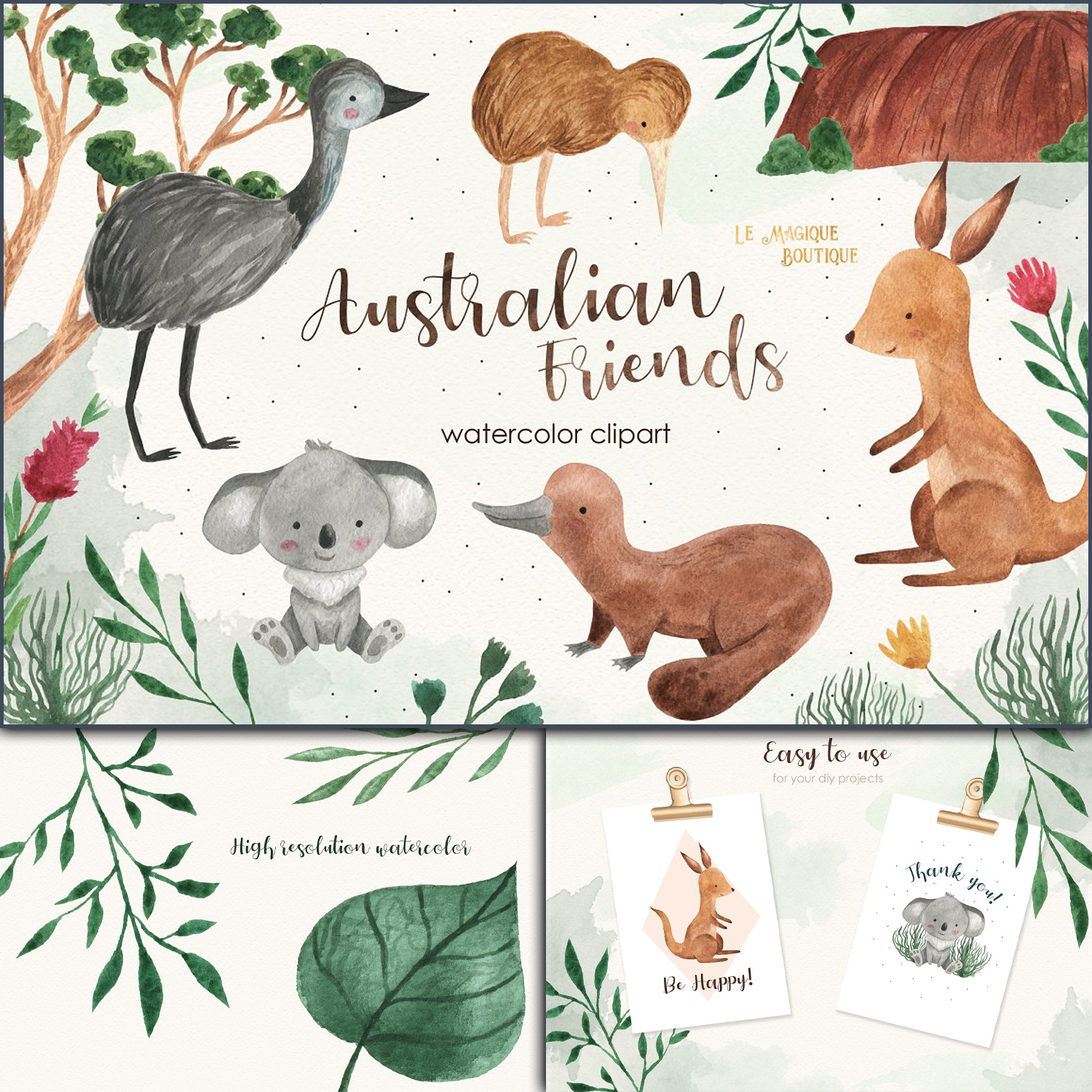 Australian Friends Watercolor Design Set cover image.