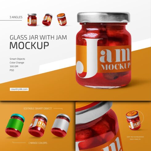 Prints of glass jar with jam mockup set.