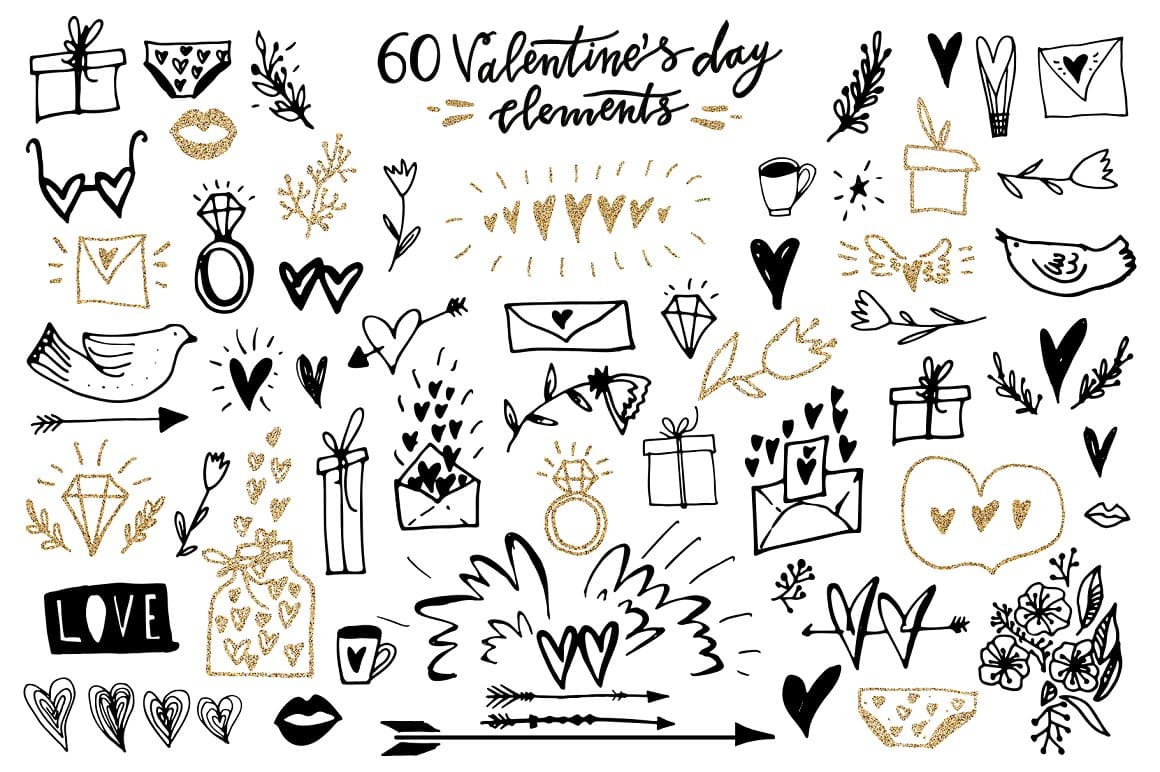 60 Valentine's day elements.