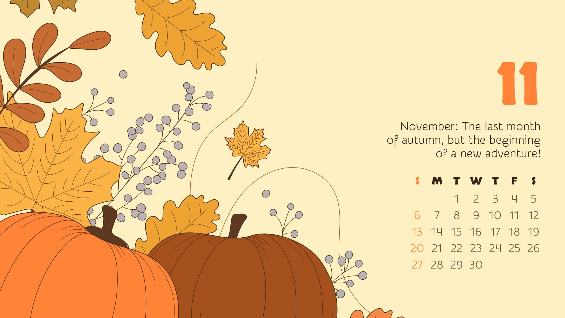 Calendar November in the picture size 1920x1080.
